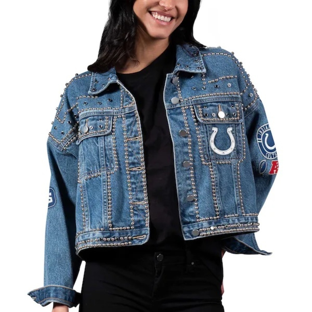 NWT NFL G-III 4her Carl Banks Game Ball Denim Jacket Indianapolis Colts patches - Picture 13 of 13